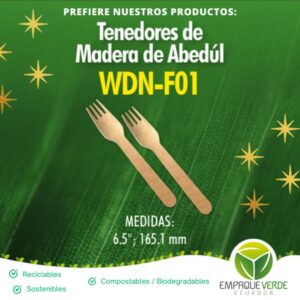 Tenedor de abedul y bambú biodegradable compostable ecológico - Empaque Verde