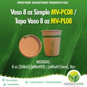 Vaso de bambú 8oz pared simple biodegradable cero plástico - Empaque Verde