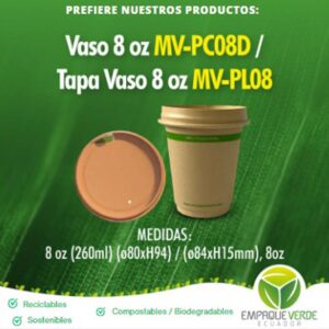 Vaso de bambú 8oz pared doble biodegradable aislamiento térmico - Empaque Verde
