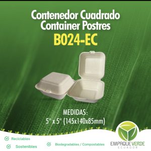 Contenedor cuadrado pequeño 5x5 biodegradable de bagazo de caña - Empaque Verde