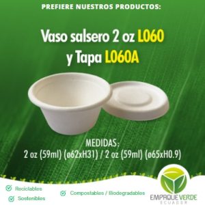 Vaso salsero 2oz biodegradable de bagazo de caña para salsas - Empaque Verde