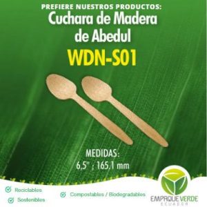 Cuchara de abedul y bambú biodegradable compostable - Empaque Verde Ecuador