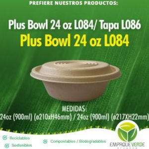 Bowl 24oz 900ml biodegradable de bagazo de caña para caldos - Empaque Verde
